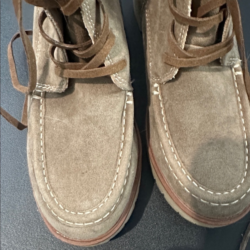 Tan Suedelike Lace-Up / zip up Ankle combat Boots size 6.5 - Picture 6 of 7